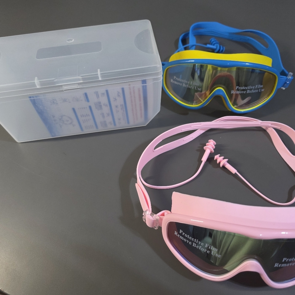 Kids 2-Pack Swim Goggles in Pink and Blue with Yellow Accent